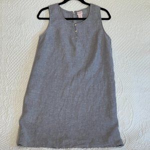 St. Tropez West Size 10 Basic Gray Linen Abalone Buttons Sleeveless Shift Dress